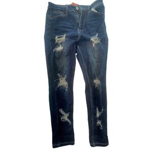 WAX Jean‎ Butt I Love You Distressed Blue Denim Jeans Size 13/31 Women's stretch